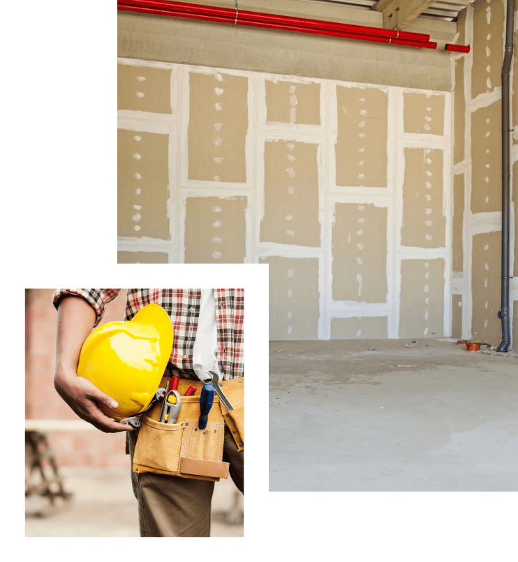 A construction worker holding a yellow helmet and carrying a bag.